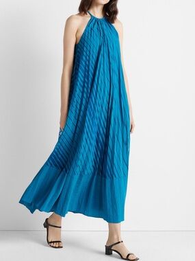 Club Monaco Burnout Halter Pleated Striped Maxi Dress, Size 4.